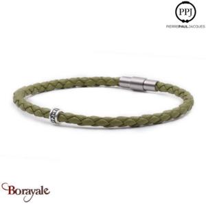 Bracelet PPJ Cuir tressé Simple tour Vert Cactus Taille XL