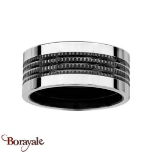 Bague THABORA homme acier et quadrillage noir taille 68