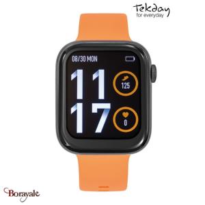 Montre TEKDAY pavé connectée unisexe boîtier noir, silicone orange 656511