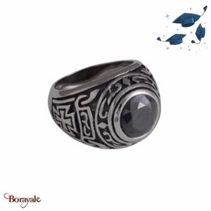 Bague Universitaire américaine Malte noire en acier inoxydable Taille : 56