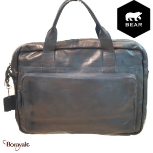 Cartable Bear Design en Cuir de vachette lavé Bleu pétrole Collection : Lavato