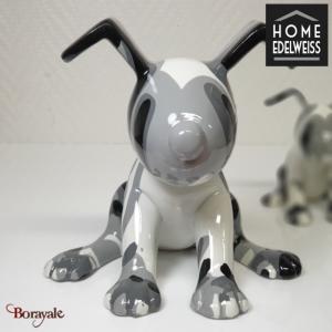 Chien assis 18 cm Home Edelweiss collection : Emotion Noir, gris, blanc