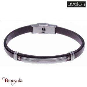 Bracelet Acier et cuir marron italien, Collection: cuir et acier APOLLON