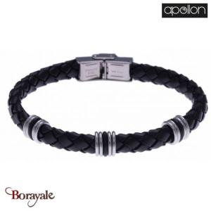 Bracelet cuir tressé noir italien, Collection: cuir et acier APOLLON