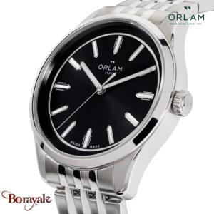 Montre Homme Orlam Cadence cadran noir bracelet acier argenté étanche 10 ATM ORS