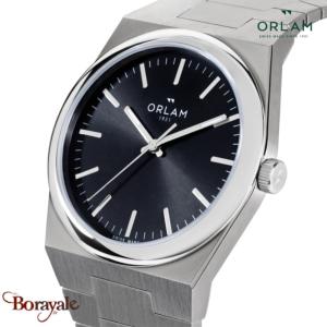 Montre Homme Orlam Elan cadran noir bracelet acier argenté étanche 10 ATM ORSSBE