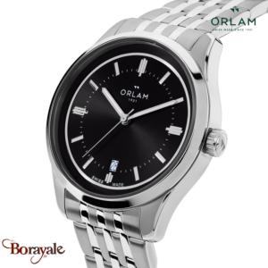 Montre Homme Orlam Pulse cadran noir bracelet acier argenté étanche 10 ATM ORSSB