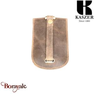 Porte-clé rétractable Kaszer Oregon en cuir de vachette pleine fleur marron