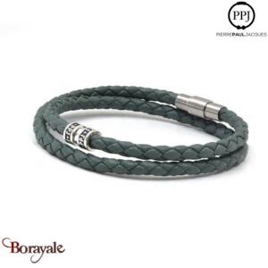 Bracelet PPJ Cuir tressé Double tour Vert Salvia Taille M